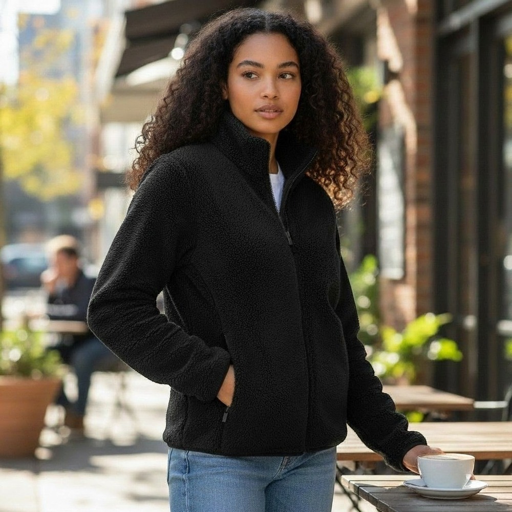 Uniqlo Womens Black Fluffy Yarn Fleece Full Zip Jacket Large 450198